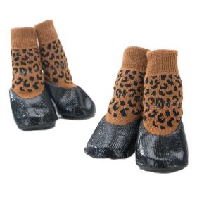 Leopard Print Dog Socks 4 Pack with Waterproof Paw Protection Size 4