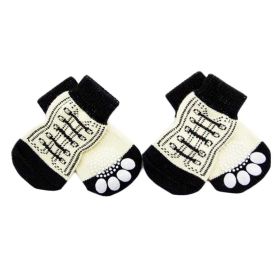 White Knitted Dog Socks 4 Pack with Paw Protection for Indoor Wear