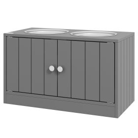 Large Elevated Dog Feeder with 44L Storage Cabinet and Raised Bowls Gray
