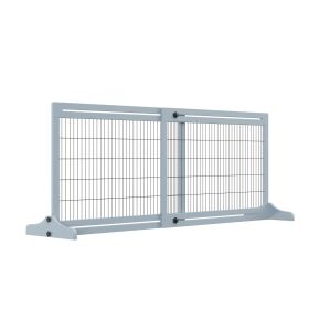 Extra Wide Freestanding Pet Gate Adjustable Dog Fence 72 x 27.25 Inches Blue Gray