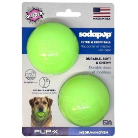 USA Made Green Glitter PUP-X Rubber Dog Fetch Balls with Treat Dispenser 2 Pack