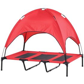Elevated Portable Dog Cot with Cooling Bed and UV Protection Canopy Red
