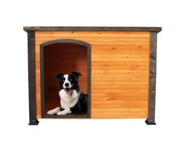 45 Inch Weatherproof Wooden Dog House with Elevated Feet for Indoor and Outdoor Use
