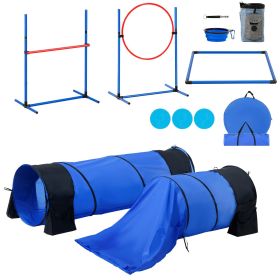 7 Piece Dog Agility Training Set with Adjustable Hurdles Weave Poles Tunnels Jump Ring and Accessories