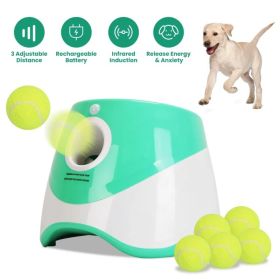 Automatic Dog Ball Launcher with 6 Tennis Balls and 3 Adjustable Distances for Small and Medium Dogs (Option: Green)