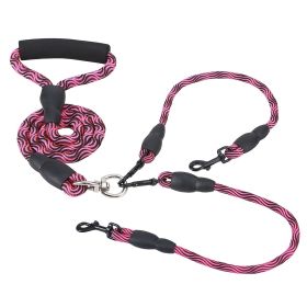 Double Dog Leash with No Tangle Swivel Coupler Reflective Straps and Padded Handle (Color: RoseRed)