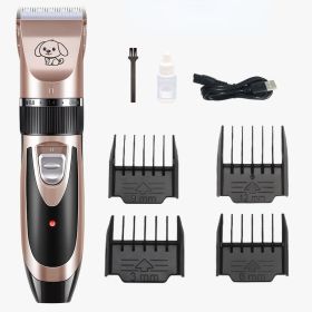 Rechargeable Low Noise Dog Grooming Clippers Kit for Thick Coats (Color: gold)