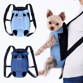 Denim Dog Backpack Carrier for Small Dogs and Puppies (Color: Denim Light Blue, size: L)