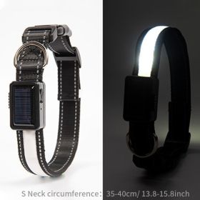 Solar and USB Rechargeable Waterproof LED Dog Collar for Night Walks (Color: White, size: S)