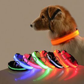USB Rechargeable LED Glow in the Dark Dog Collar for Night Walking (Color: Red, size: L)