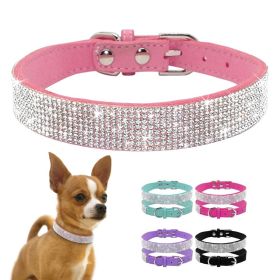 Rhinestone Glitter Dog Collar with Zinc Alloy Buckle for Small and Medium Dogs (Color: Purple, size: XS)