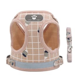 Breathable Reflective Dog Harness and Leash Set for Small Dogs (colour: Powder lattice, Specification (L * W): S)