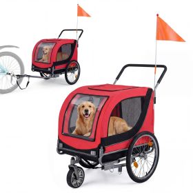 2 in 1 Dog Bike Trailer with Universal Bicycle Coupler (Color: Red)