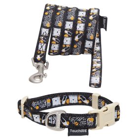 Touchdog Caliber Designer Embroidered Dog Collar and Leash Set (Color: Black Pattern, size: medium)