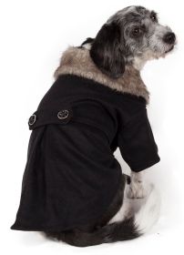 Buttoned Wool Dog Coat with Faux Fur Collar (size: medium)