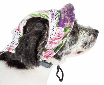 Pet Life Botanic Bark Floral UV Protection Dog Hat with Adjustable Brim (size: large)
