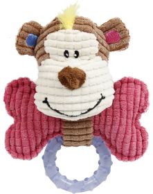 Pet Life Paci Plush Squeaky Rubber Teething Puppy Toy (Color: Pink / Brown)