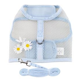 Cool Mesh Dog Harness and Leash Set (Color: Blue Daisy, size: small)