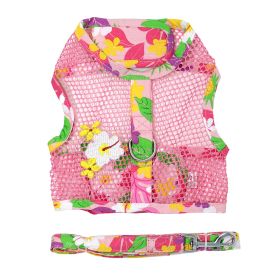Cool Mesh Dog Harness and Leash Set (Color: Pink Hawaiian Floral, size: small)