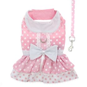 Polka Dot and Lace Dog Dress Set with Matching Leash (Color: Pink, size: small)