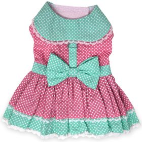 Polka Dot and Lace Dog Dress Set with Matching Leash (Color: Pink and Teal, size: small)