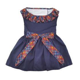 Navy Blue Dog Dress with Plaid Ruffles (size: X-Small)