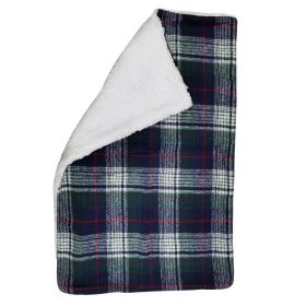 Sherpa Lined Dog Blanket for Extra Warmth and Comfort (Color: Blue & Green Plaid, size: 30" x 20")
