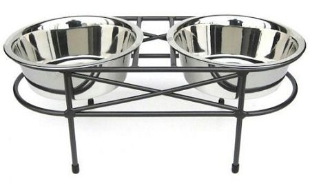 Mesh Elevated Double Dog Bowl (Color: Black, size: large)