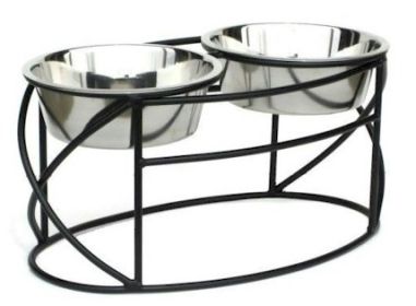 Oval Cross Double Raised Feeder (Color: Black, size: small)