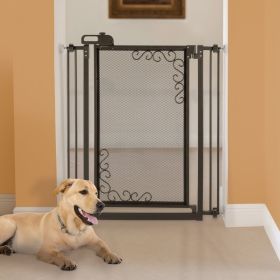 Tall One Touch Metal Mesh Pet Gate for Dogs and Puppies (Color: Black)