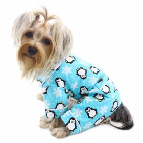 Penguin and Snowflake Flannel Dog Pajamas with Two Pockets (Color: Turquoise, size: XS)
