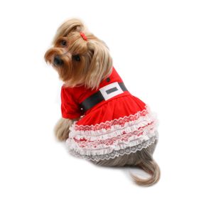 Christmas Dog Dress with Lace Ruffles and Puffy Sleeves (size: XS)