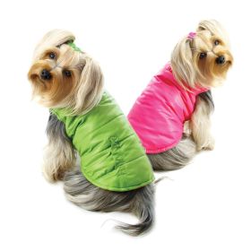 Reversible Dog Parka Vest with Ruffle Trim (size: Lime/Pink)