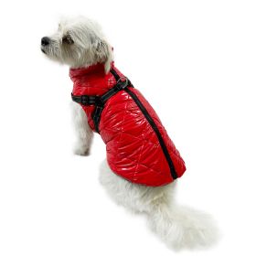 Water Resistant Puffy Dog Vest with Built In Harness (Color: Red, size: XS)