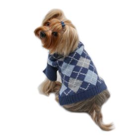Argyle Turtleneck Dog Sweater (Color: Navy/Grey/Light Blue, size: XS)