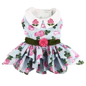 Pink Rose Dog Harness Dress with Matching Leash (size: X-Large)