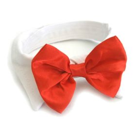 White Dog Collar with Red Satin Bow Tie (size: 2X-Large)